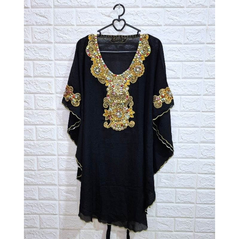 Baju Kaftan Hitam Manik Manik