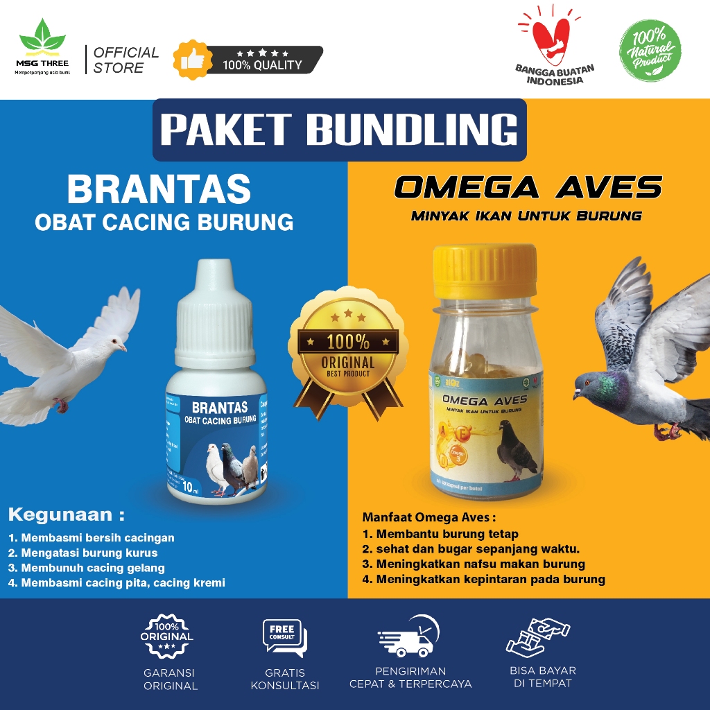 Paket lengkap - Minyak ikan untuk burung & Obat cacing burung merpati kicau perkutut