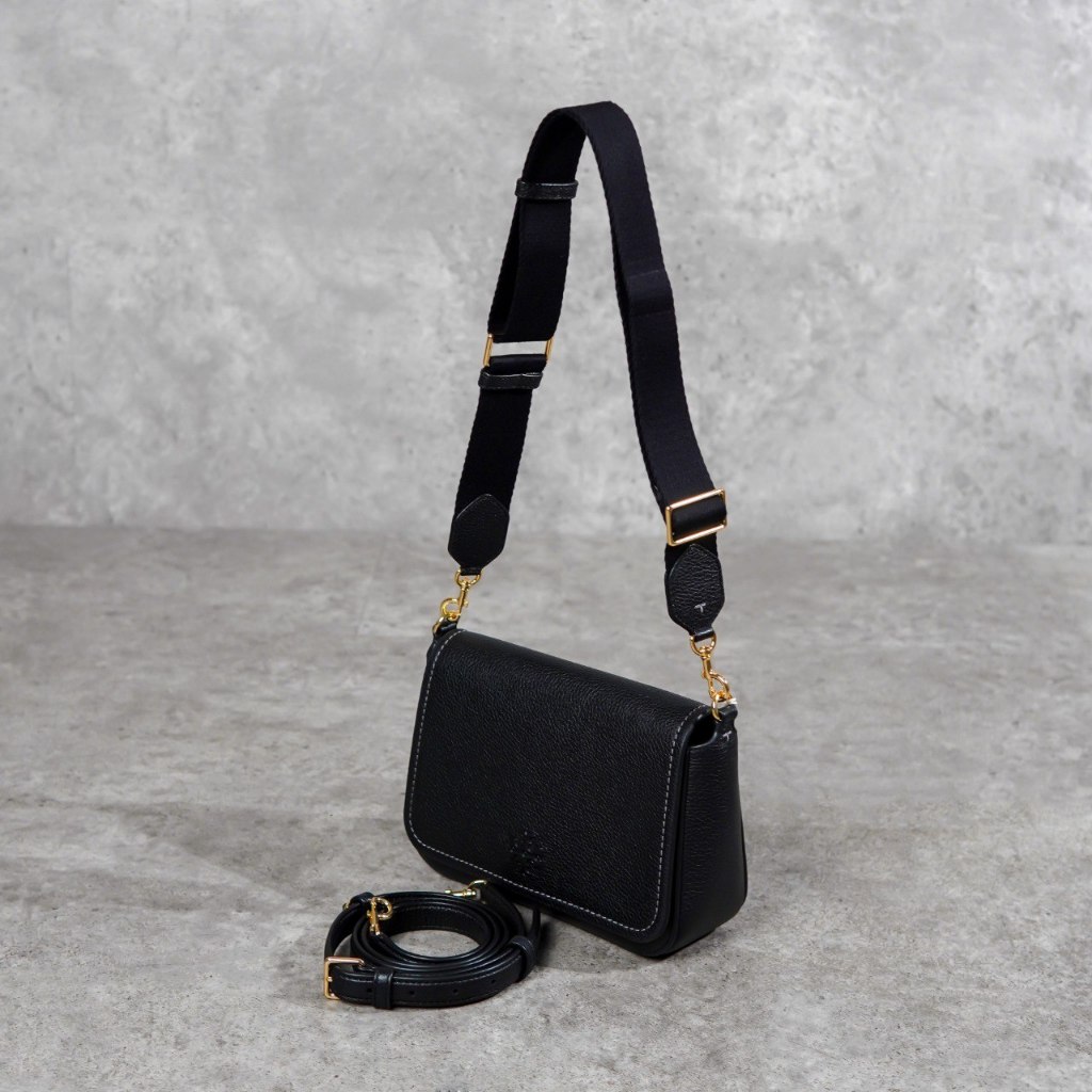 Tas TB THEA EMBOSSED LEATHER BLACK FLAP SHOULDER BAG WITH 2 STRAP 100% ORIGINAL