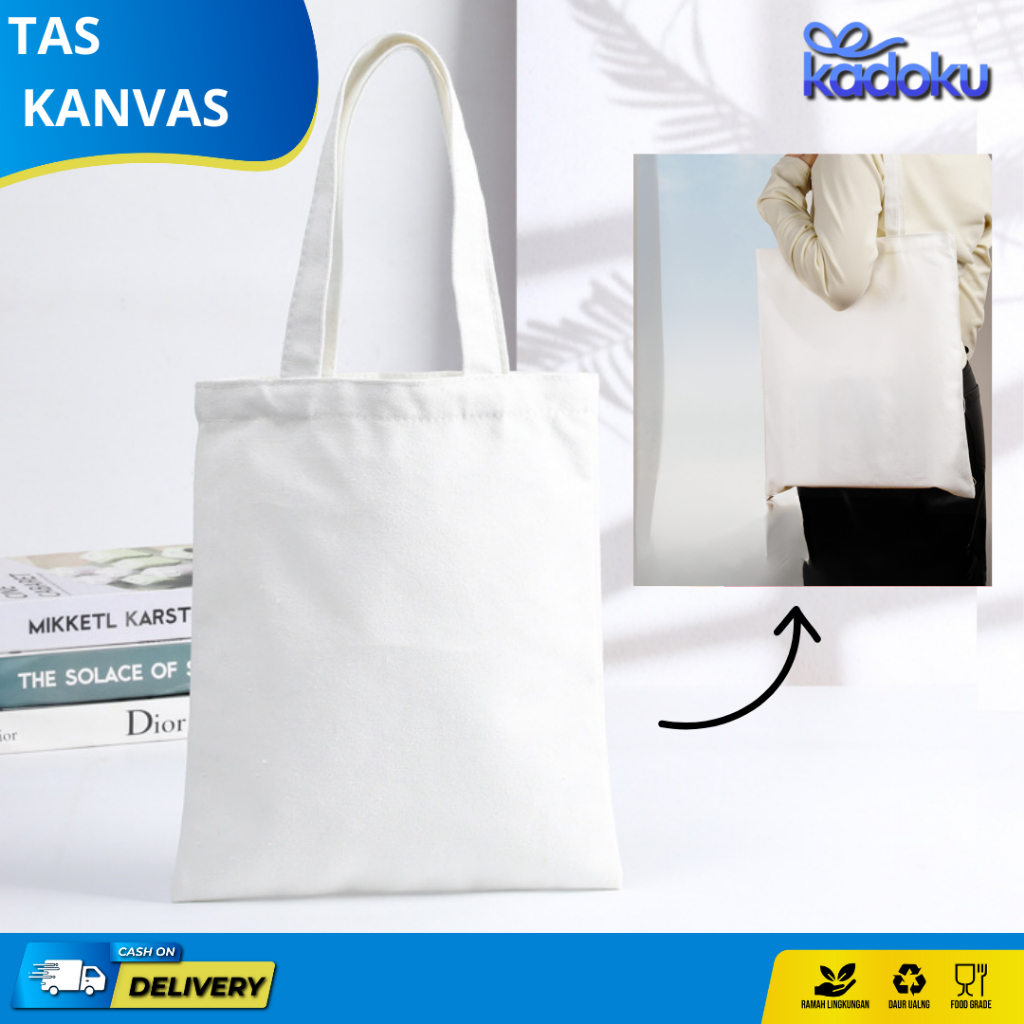 Tas Totebag Kanvas 6 Oz / Goodie Bag Polos Souvenir Pernikahan Aesthetic Unisex Kain Tebal Lukis