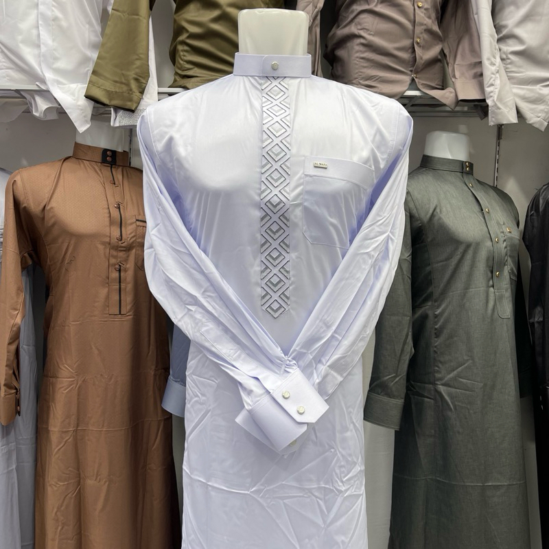 gamis alwafa putih bahan satin korea licin adem medium gold