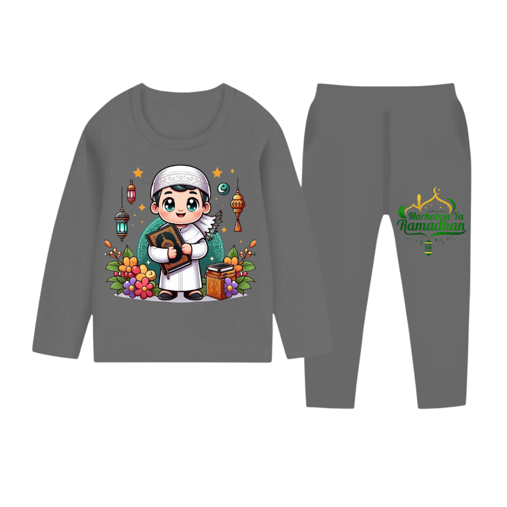 Setelan lengan panjang baju tidur anak laki-laki umur 1-10 tahun motif anak ngaji