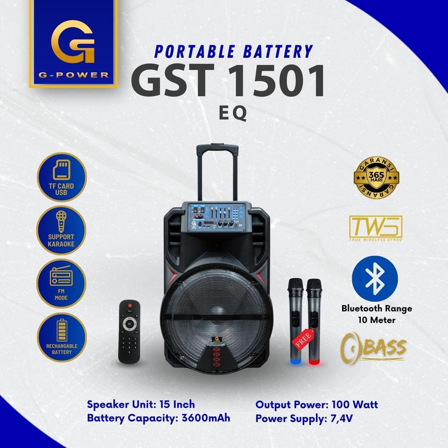 G-POWER GST 1501 EQ Speaker Portable 15 Inch Free 2 Microphone Wireless Speaker Bluetooth