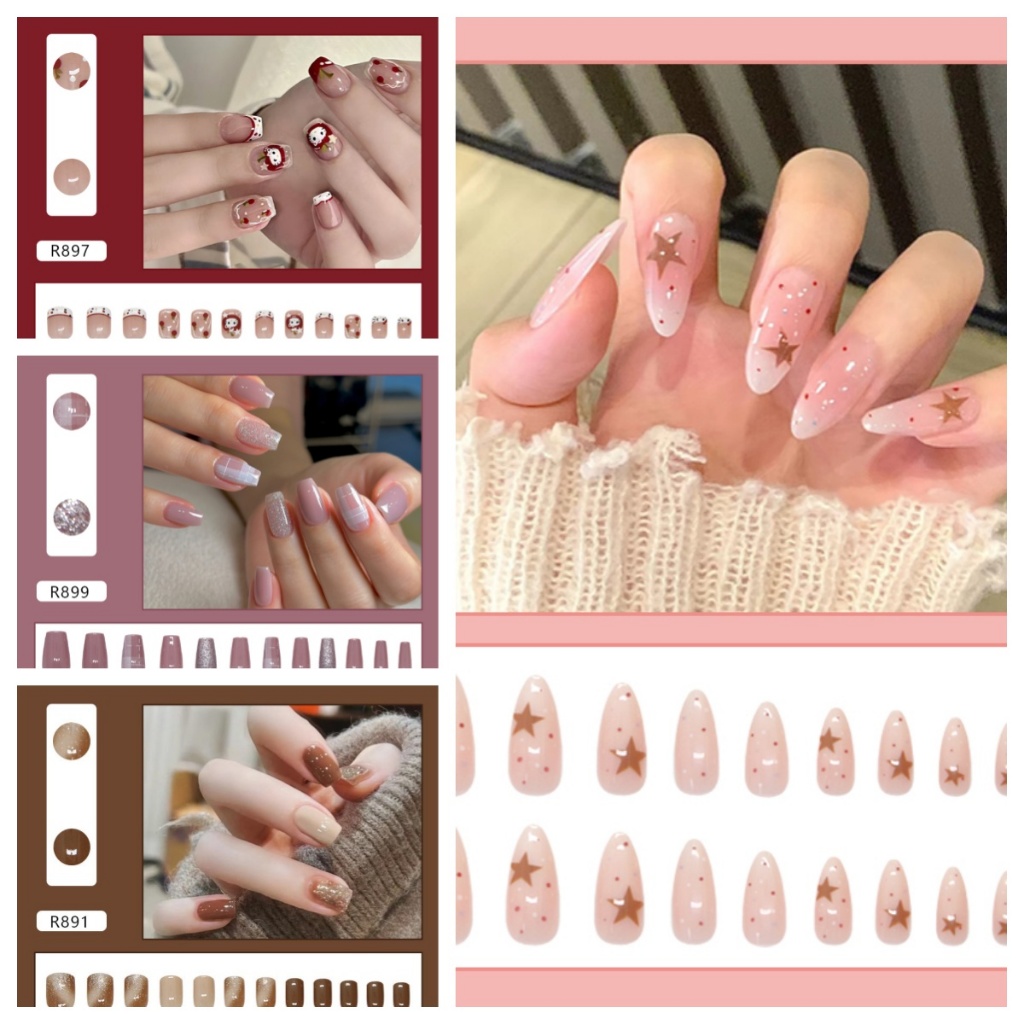 24Pcs /set Kuku Palsu Motif Print French Nail Art Diy /Kuku Palsu Lucu/Fashion Nail Art/nail sticker