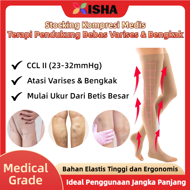 Stoking Kompresi Medis Terapi Varises - Kaos Kaki Tekanan Vena untuk Kaki Bengkak - Open Toe Unisex