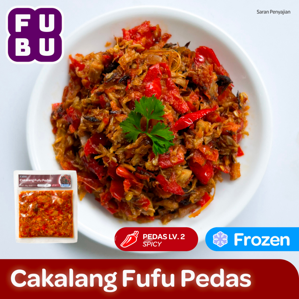 

FUBU Cakalang Fufu Sambal Pedas - Ikan Suwir Asap Rica Balado - Satu Porsi Lauk Instan Frozen Food