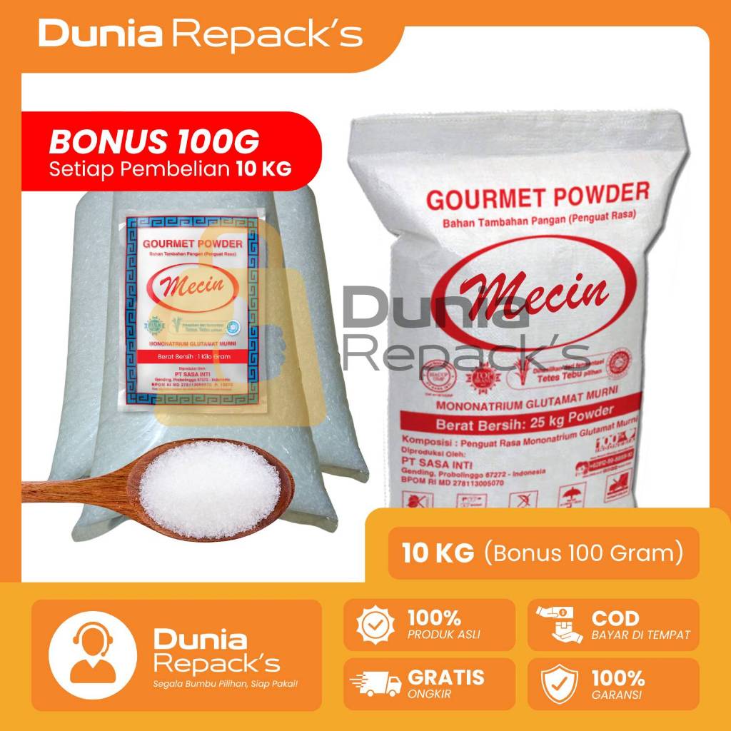 

Micin MSG Penyedap Rasa Kemasan 10 KG Bonus 100 Gram Asli Original 100% Murni Tanpa Campuran
