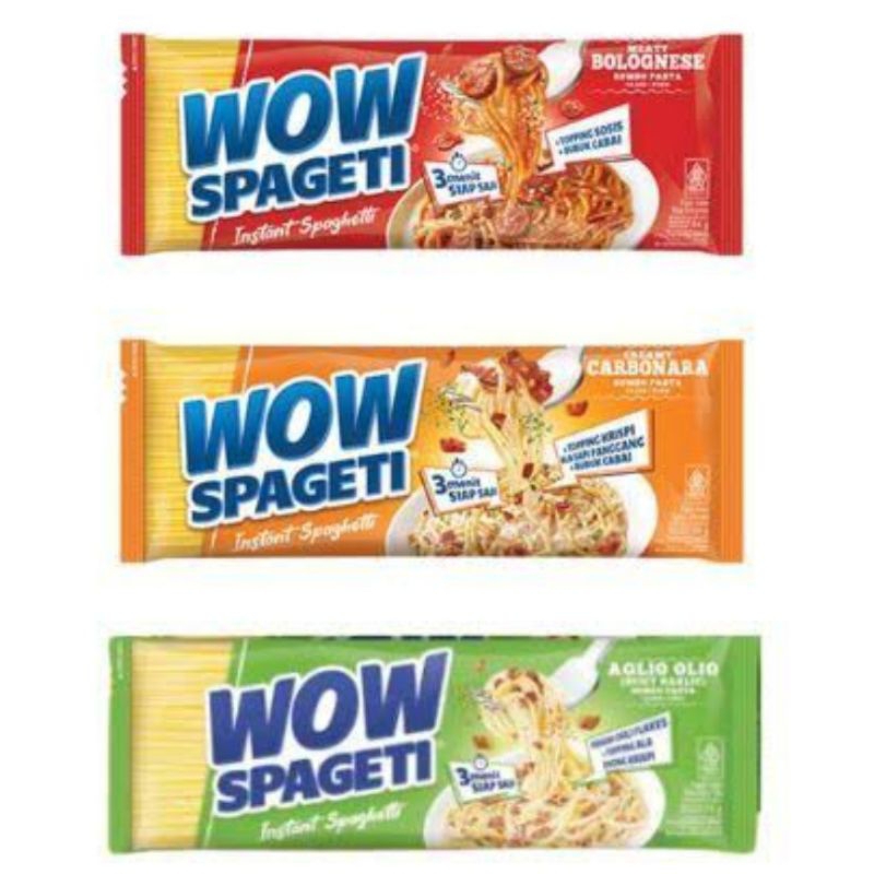 

WOW SPAGETI DENGAN BUMBU PASTA 88 gram/wow spageti 3 varian rasa 88 gram