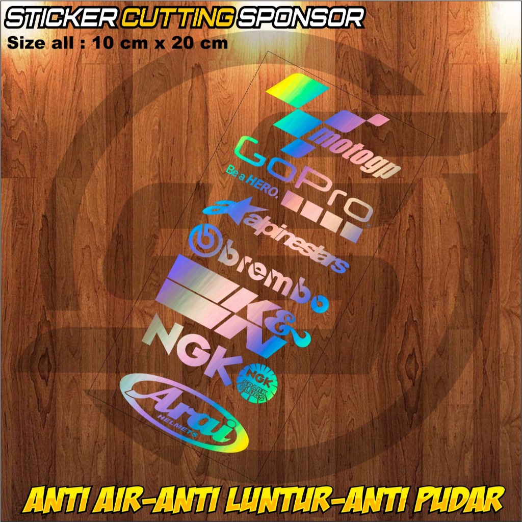 

sticker cuting motif mix ukuran 12 X 25 bahan hologram / stiker motor sponsor racing / stiker helm