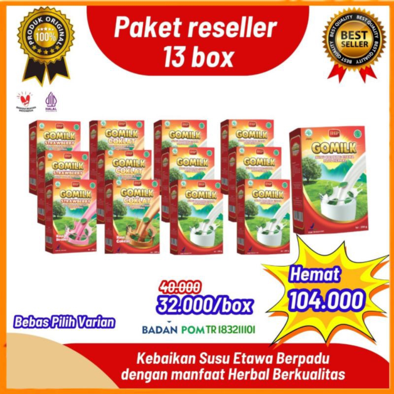 

PAKET USAHA RESELLER Siap kirim GOMILK Susu Etawa Plus Herbal 100% Original Untuk imunitas Tubuh
