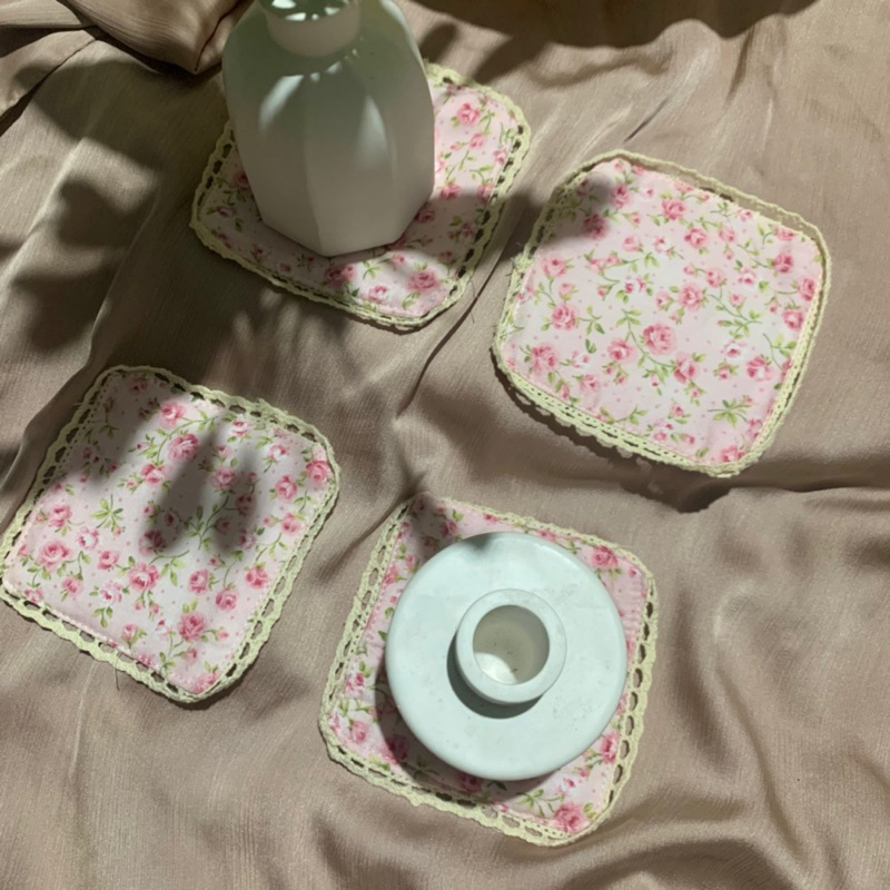 Coaster Aesthetic Kain Katun Jepang Renda Rajut Tatakan Alas Gelas Vas Pot