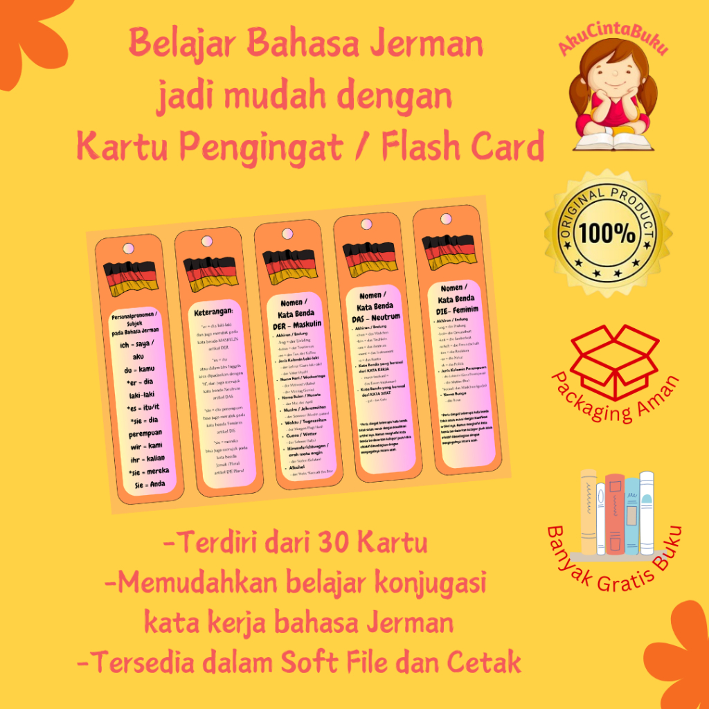 [AkuCintaBuku] Flash Card Grammatik Bahasa Jerman / Buku Bahasa Jerman / Belajar Bahasa Jerman Mudah