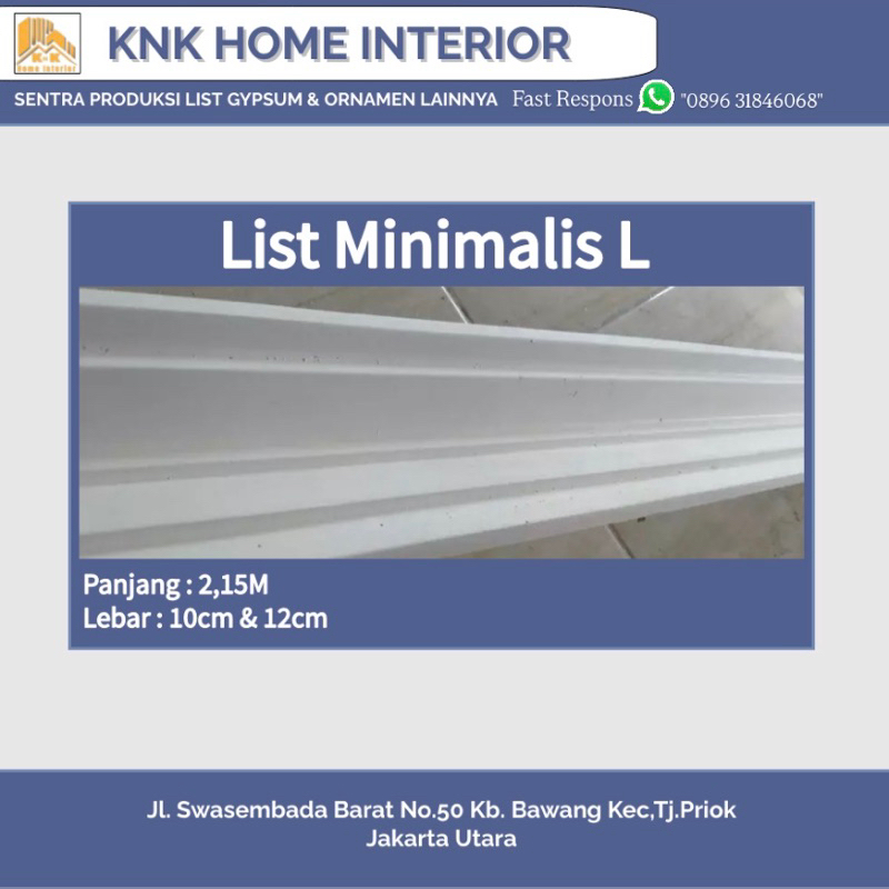 List Gypsum 10cm & 12cm / Lis Gypsum Polos Tipe L  / List Minimalis / List Plafon Gypsum / List Dind