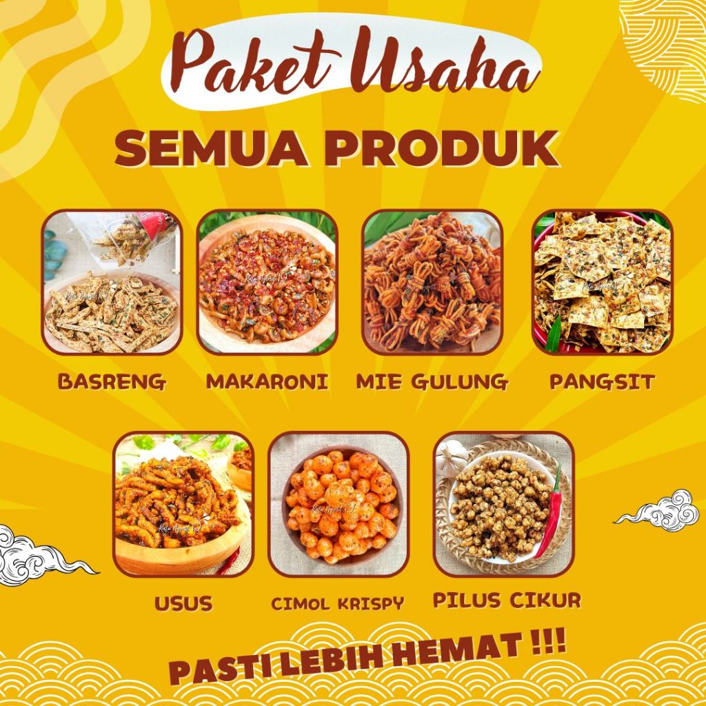 

PAKET USAHA TOTAL 7KG SEMUA PRODUK (MIE GULUNG,BASRENG, CIMOL,MAKARONI,PANGSIT, PILUS CIKUR, USUS KRISPY