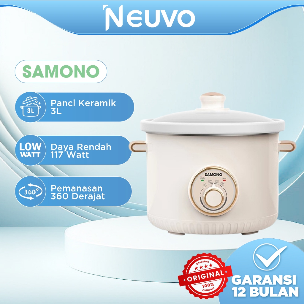 SAMONO Panci Listrik Mpasi Bayi Panci Mpasi Food Grade Panci Elektrik Kapasitas 3 Liter 175 Watt Pan