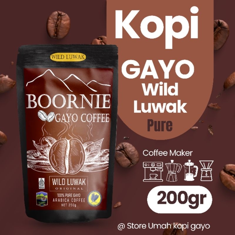 

Kopi Gayo Wild Luwak Arabica 200g base Kopi Tubruk V60 Drip Coffee Umah Kopi Gayo