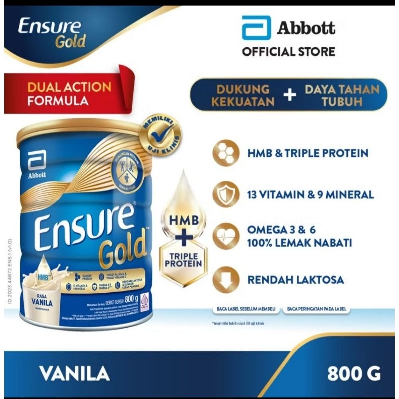 

New Ensure Gold Vanila 850g Susu Nutrisi Dewasa Rendah Laktosa - Adult Nutrition Powder