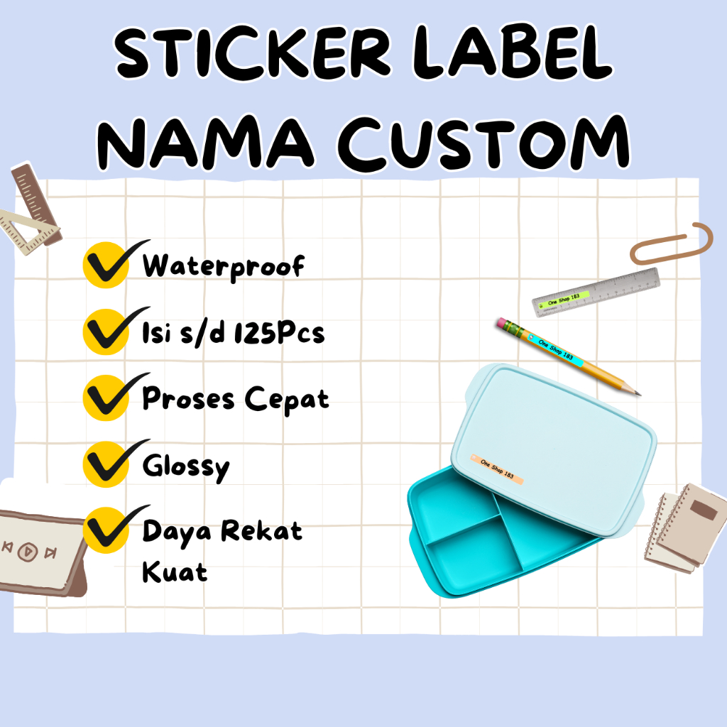 

Sticker nama pensil / pulpen dan ATK lainnya waterproof custom Glossy