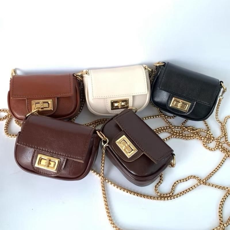KYS Tas Koin Mini Motif Polos Glossy Tas Selempang Tali Ulir Top Mini Sling Bags