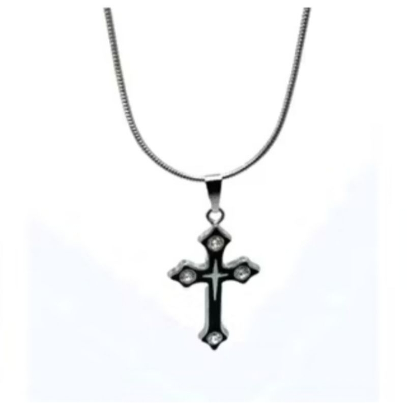 KALUNG TITANIUM MODEL BELUT LIONTIN SALIB HITAM PERMATA ZICRON PEREMPUAN DAN WANITA ANTI KARAT DAN A