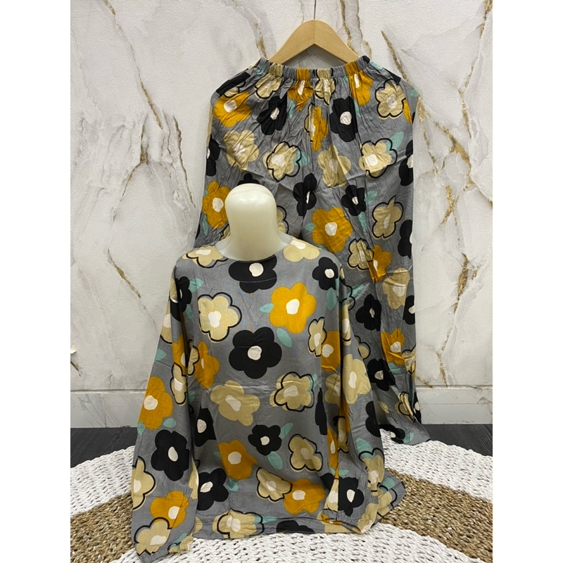 Setelan PP Motif Rayon Agnes Adem Tangan Panjang Celana Panjang LD 110 CM