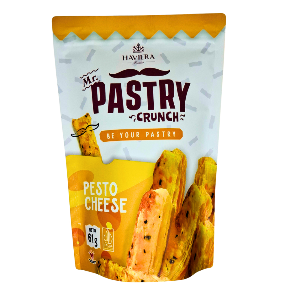 

Haviera Pastry Crunch Rasa Pesto Cheese Makanan Ringan Pastry Kering One Bite Size