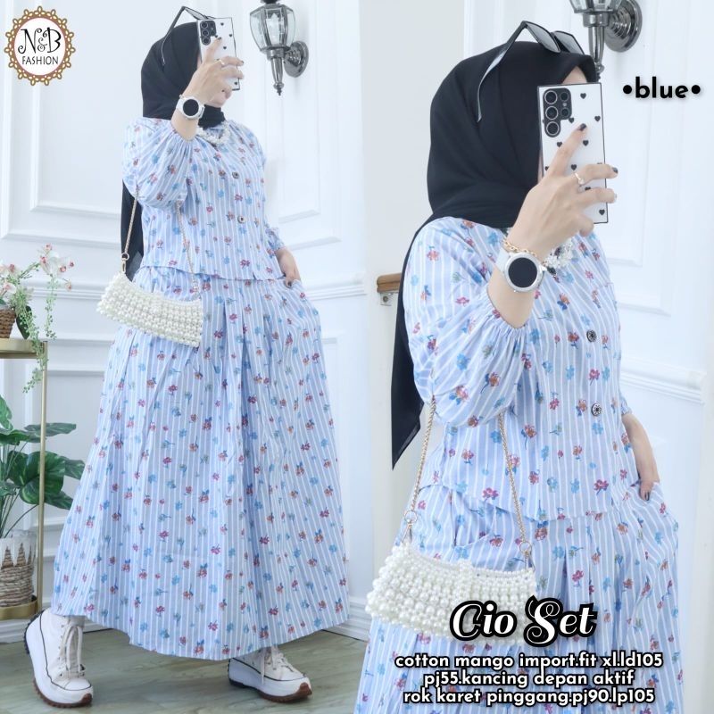 cio setelan wanita jumbo ld 110 by N&B rok panjang striped setelan rok wanita kekinian rok plisket l