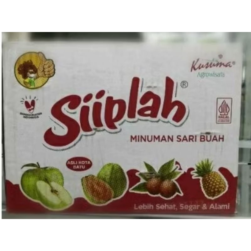 

minuman sari apel Kusuma siiplah 120 ml. 1 dos isi 32bj. oleh oleh khas malang