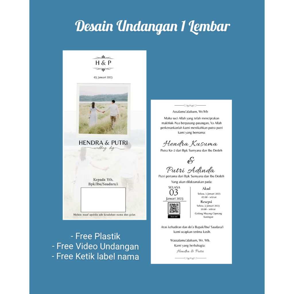 Undangan pernikahan 1 lembar