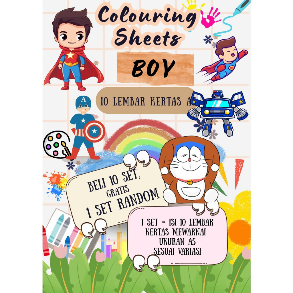 

Anak Laki / Cowok 10 Lembar Kertas Mewarnai Kertas A5 (TERMURAH)