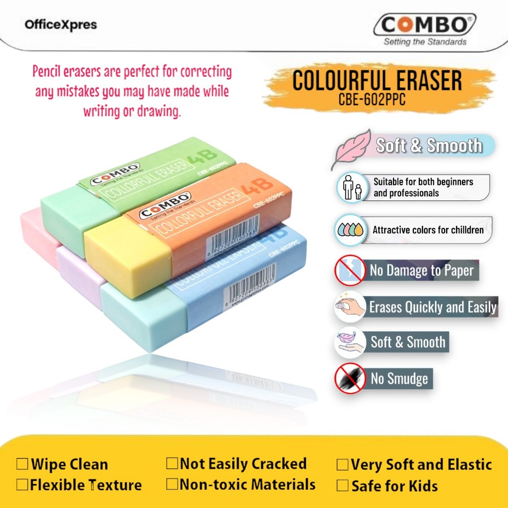 

Colourful Eraser CBE-602PPC / Penghapus Pensil Warna Warni / Pencil Eraser / Stip Karet / Hapusan Pensil
