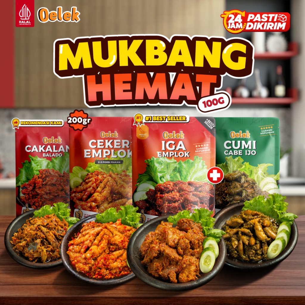 

Oelek Mukbang Hemat 4 Lauk 100gr Cobain Dulu Bebas Pilih / Iga Emplok / Cakalang Balado / Cumi Cabe