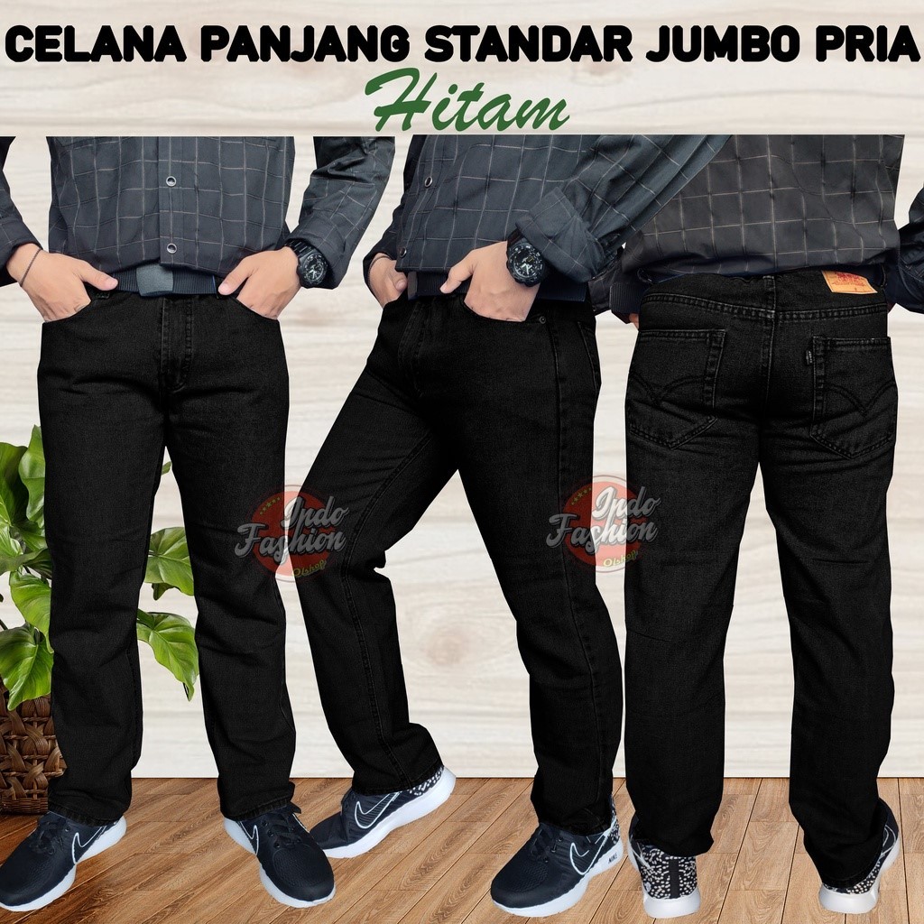 Celana Jeans Pria Panjang Jumbo Standar Hitam Ukuran 39 - 44