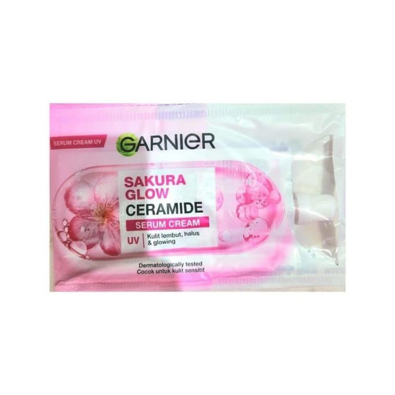 Garnier Sakura Glow Ceramide Serum Cream UV Sachet - Mencerahkan  Wajah, Melembabkan, Menyamarkan No