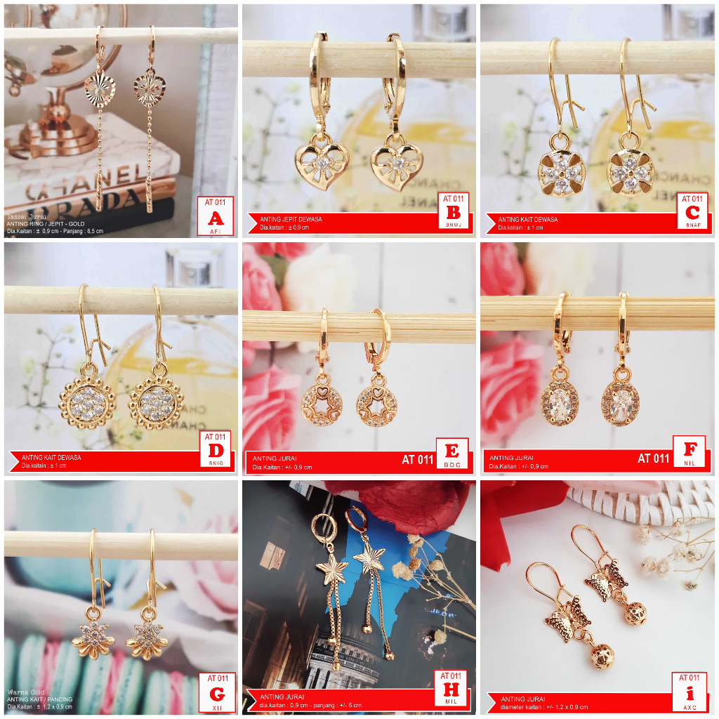 AT 011 Anting Wanita Murah Mata Zirkon Perhiasan Lapis Emas Anting Jepit Giwang Xuping Luxx Xuping