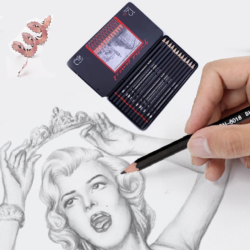 

Slaypershop 12 Psc Set Pensil Sketsa 2H-8B Alat Gambar