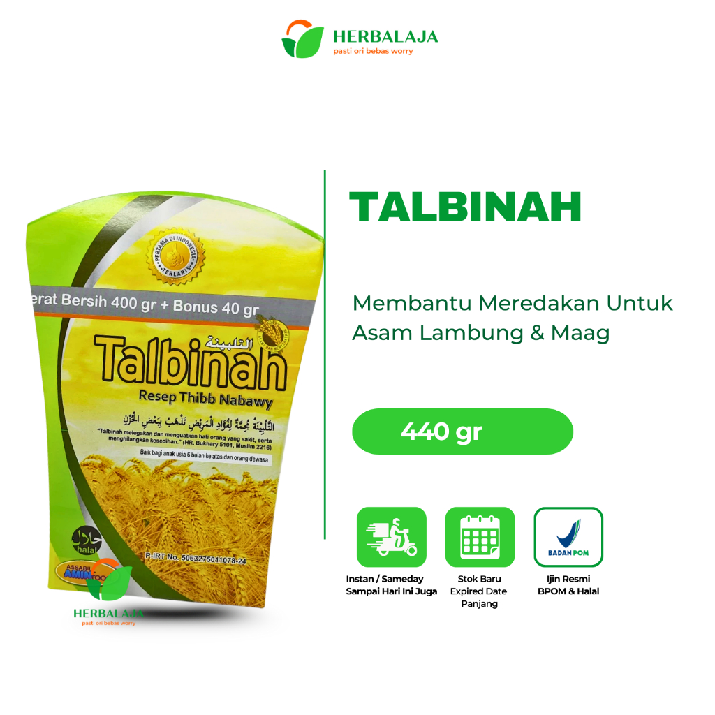 

TALBINAH Bubur Tepung Gandum Talbinah Resep Thibb Nabawy Maag / Lambung Original 400gr + 40 gram