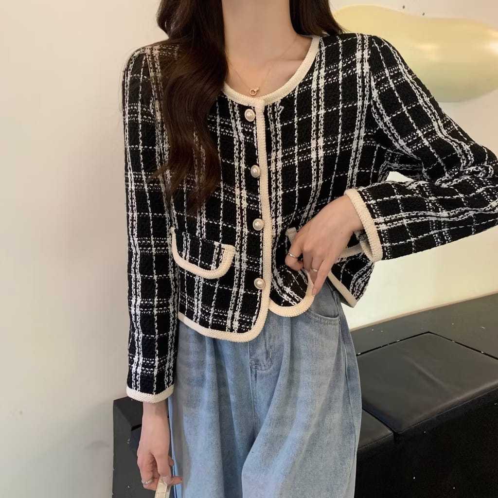 Jaket Crop Wanita Terbaru Cardigan Rajut Wanita Korean Style rajut collection blazer Lengan Panjang/