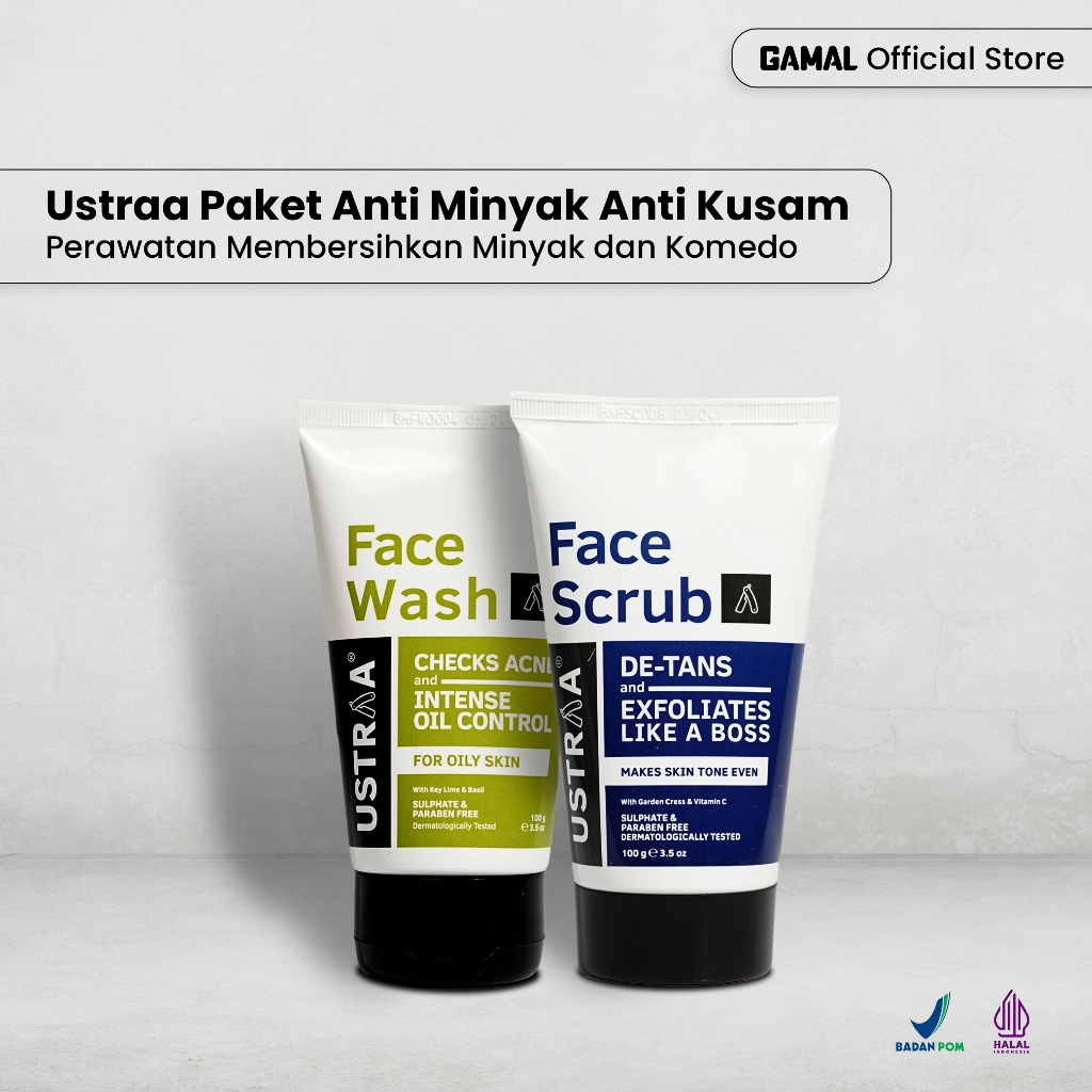 GAMAL | Paket Ustraa Anti Minyak Anti Kusam | Ustraa Face Wash Oily Skin 100gr + Ustraa Face Scrub 1
