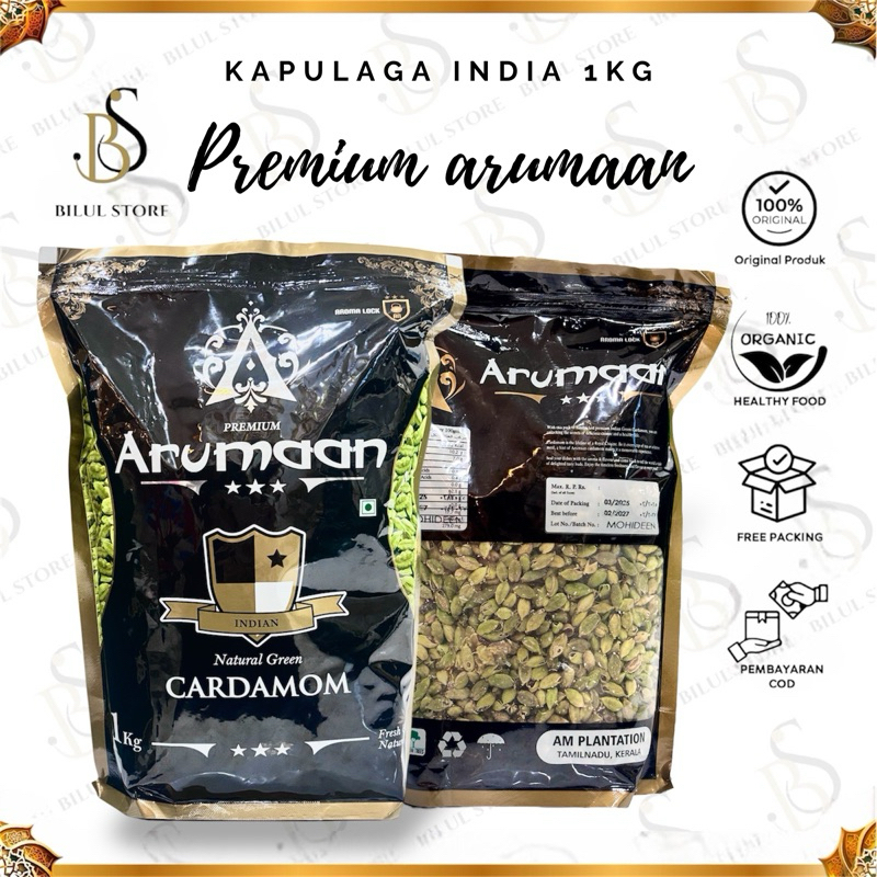 

KAPULAGA PREMIUM ASLI INDIA - 1KG Natural Green Cardamom Arumaan