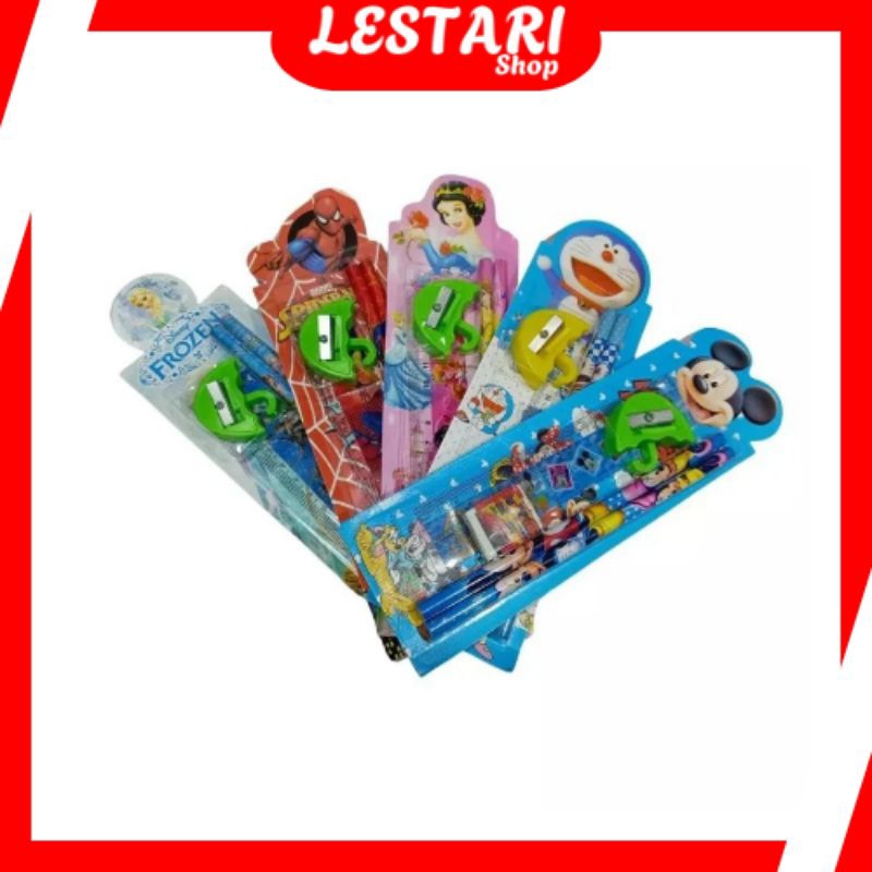 

❤ LS ❤ ALAT TULIS KARAKTER SET 5IN1 / ALAT TULIS LENGKAP PENSIL PENGHAPUS PENGGARIS RAUTAN