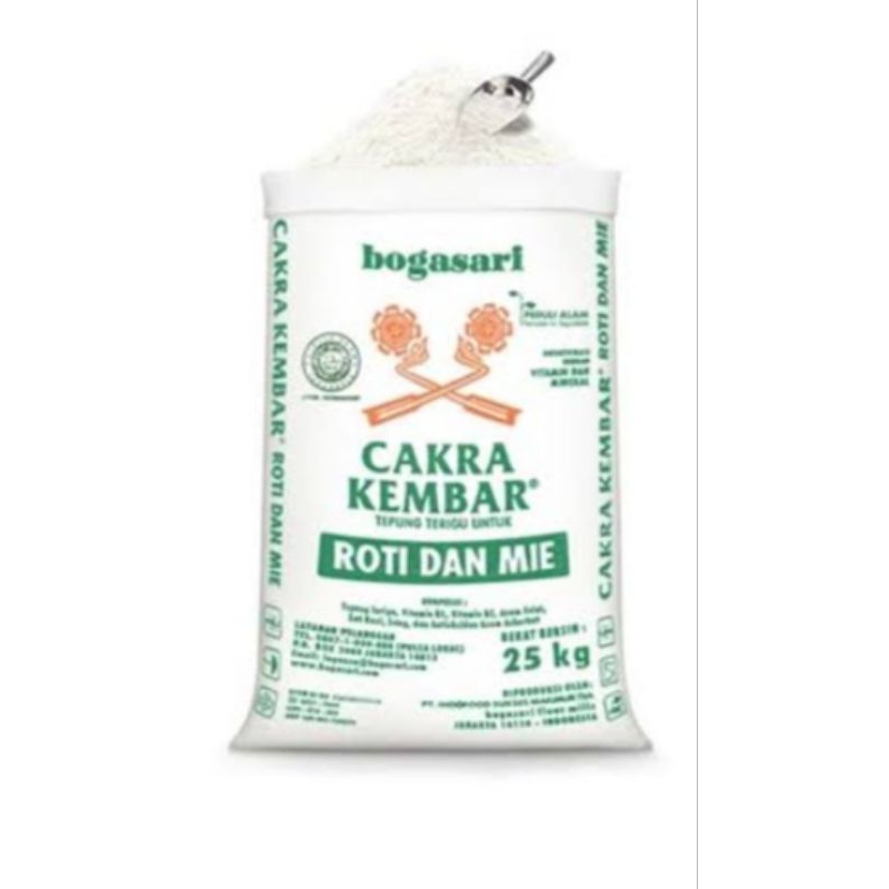 

Tepung Bogasari Lencana Merah Segitiga Biru Cakra Kembar curah 1 kg