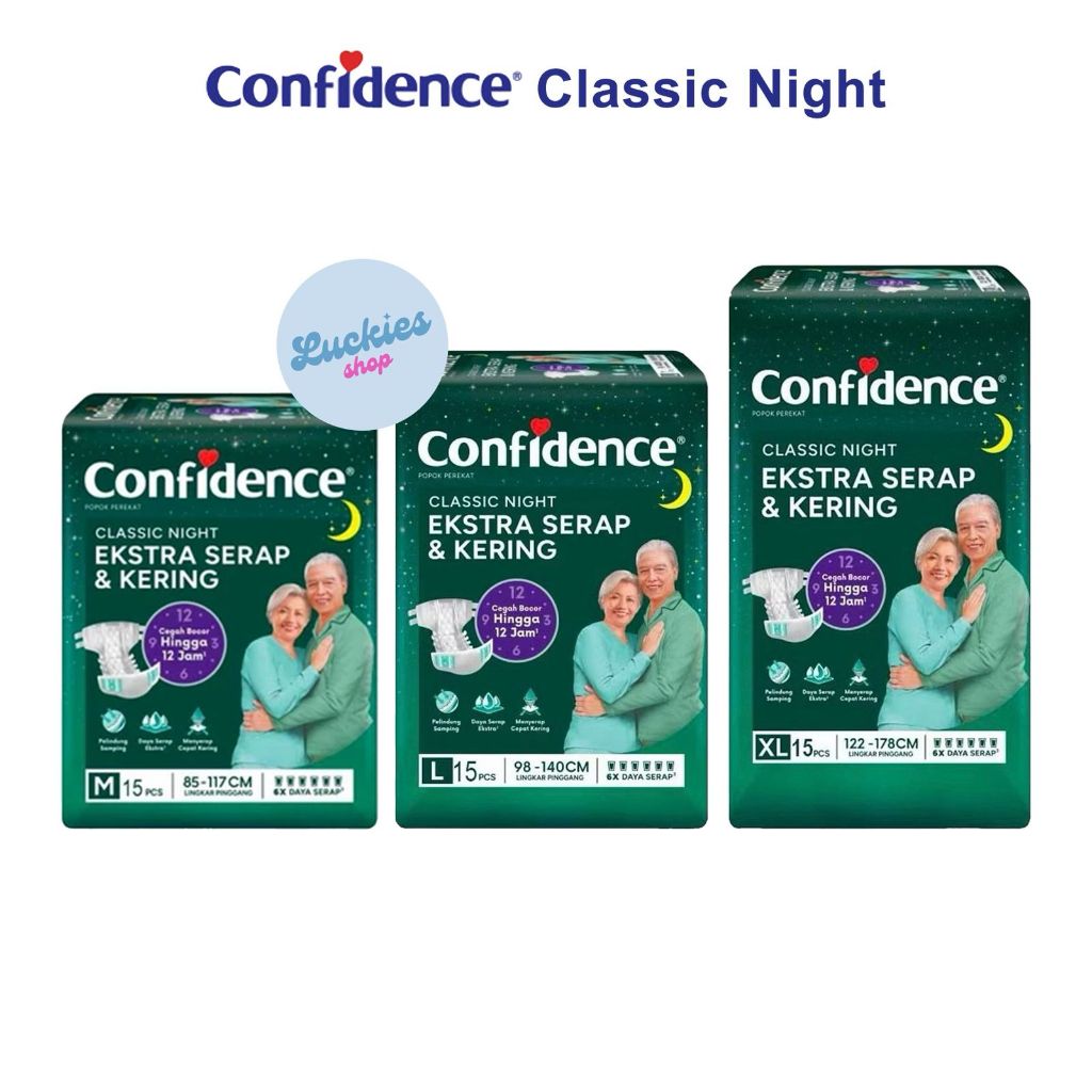 Confidence Popok Dewasa Perekat Classic Night Ekstra Serap & Kering M15 L15 XL15 Pamper Perekat Tape