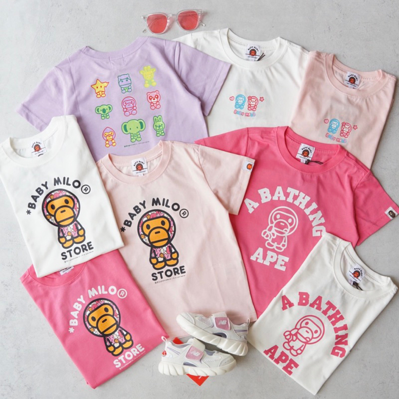 BAPE Kids Baby Milo Tee Collection | size 3-8y | white pink peach purple | pakaian baju kaos lengan 