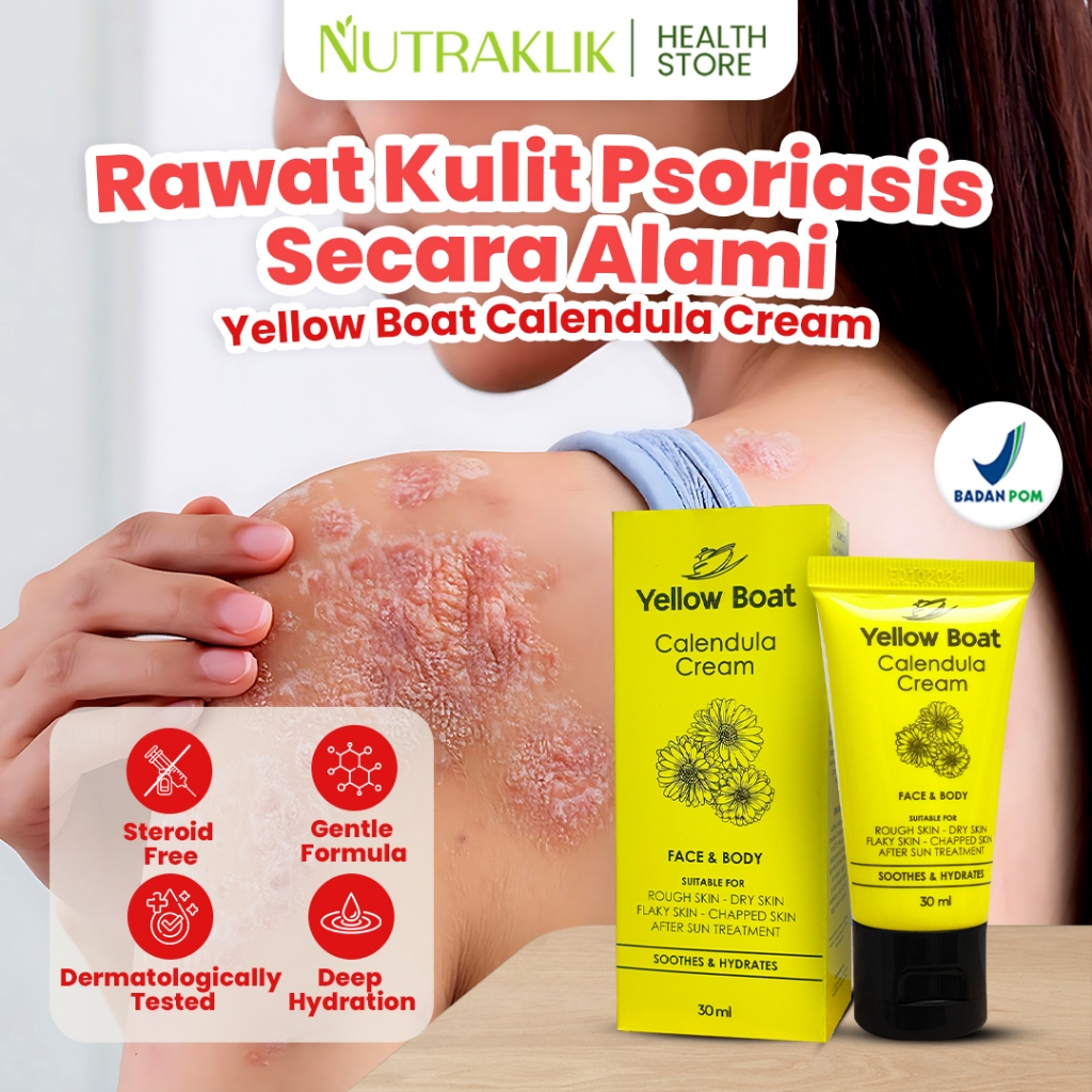 CALENDULA CREAM YELLOW BOAT - KULIT PSORIASIS, AUTOIMUN, MENEBAL, BERSISIK & PERIH