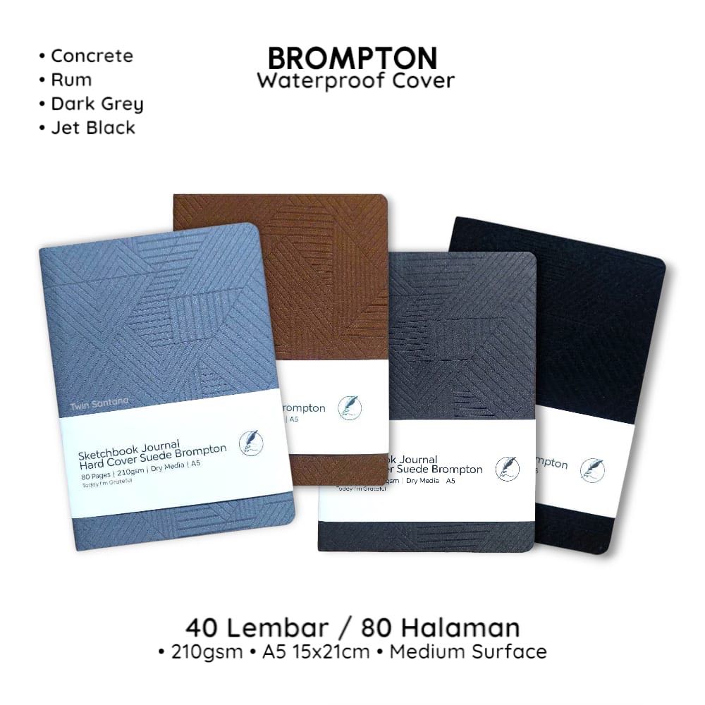 

Sketchbook Jurnal A5 Hard Cover Waterproof Suede Brompton Motif 210gsm 80 Halaman - Medium serface