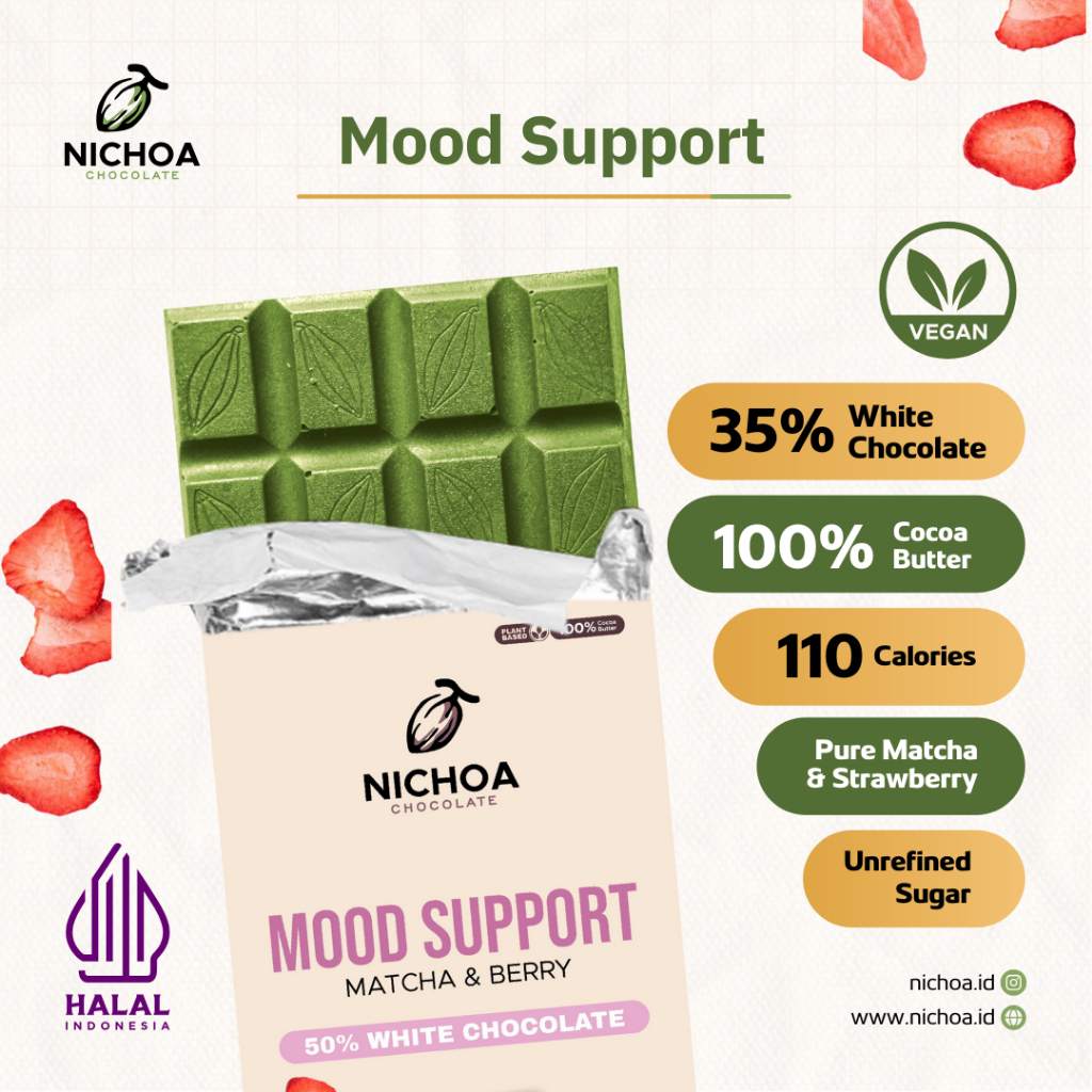 

Nichoa - Mood Support (Matcha & Berry) 50% White Chocolate - Plantbased- Dairy Free