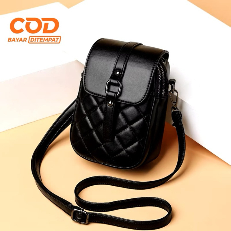 Tas Selempang Mini Wanita Sling Bag / Slingbag HP Wanita Tas Dompet Wanita Bordir Kotak Kotak - COD 