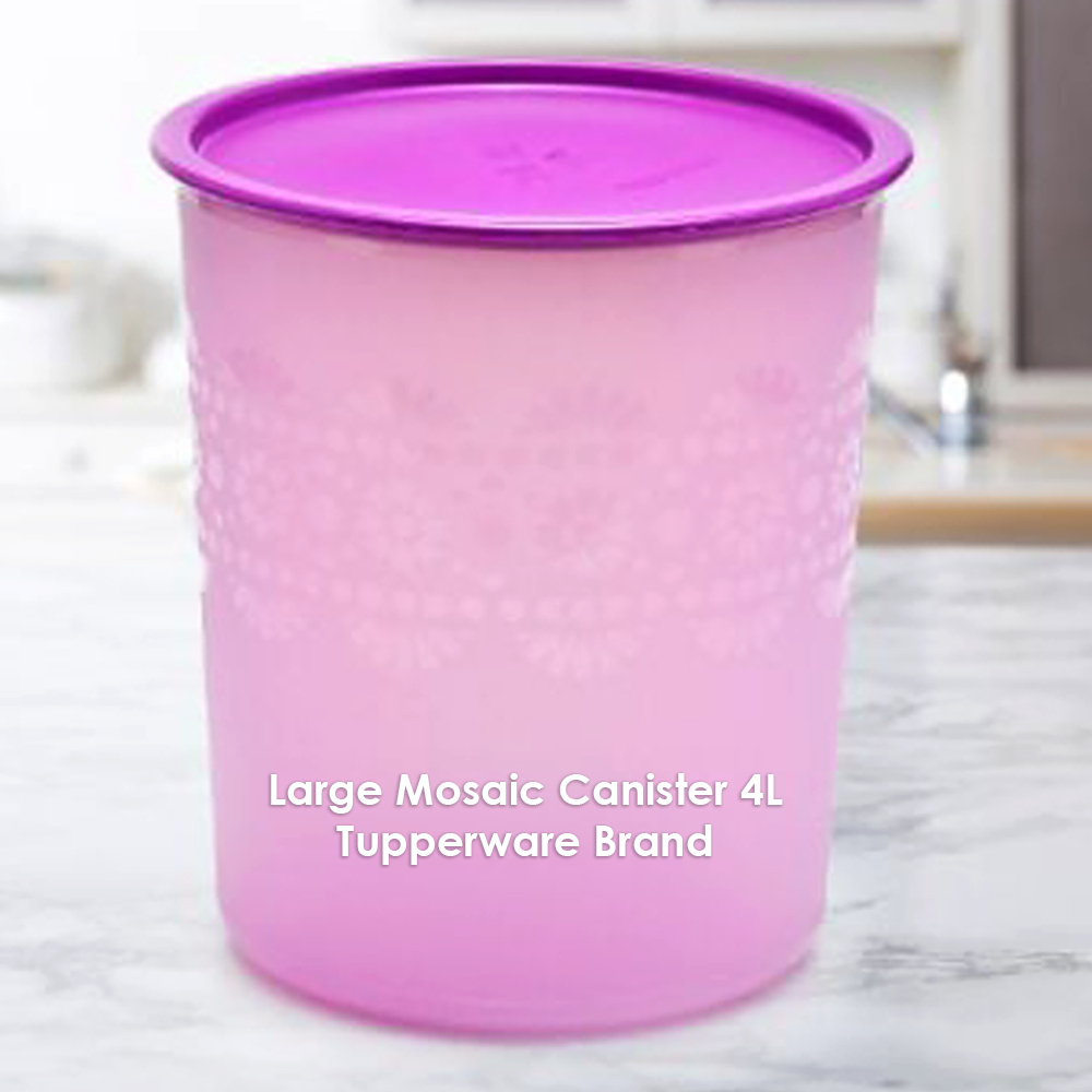 Tupperware Large Mosaic Canister 4L Violet Atau Putih Tutup Hijau 1Pcs - Toples Cantik