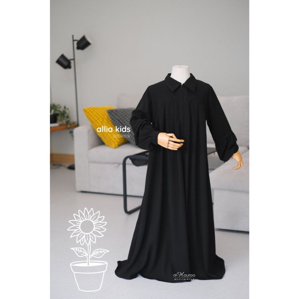 Gamis Allia Kids warna Black by Al Hauraa | Gamis Abaya 1 set | bahan Fortaleza | Black series | Gam